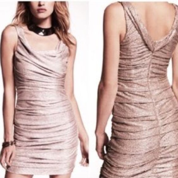 Express Pink Shimmery Rouched Bodycon Party Dress - Picture 2 of 14